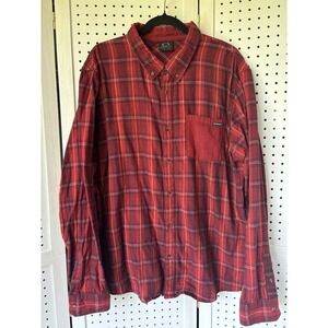 Oakley Long Sleeve Button Down Plaid Flannel Shirt Red Orange Men's XXL